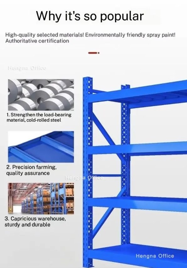 Adjustable shelf slot detail on heavy duty steel shelving, 1.5 inch increments
