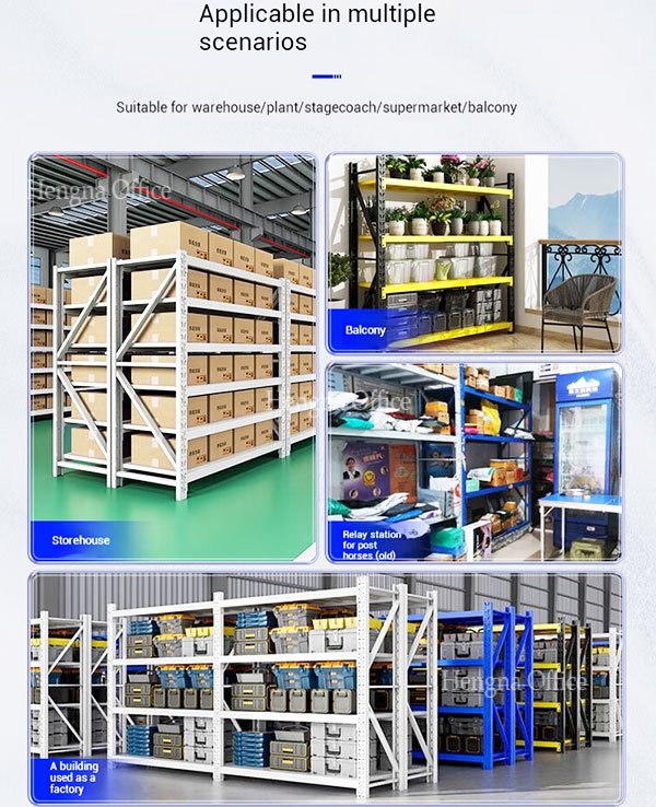 Warehouse logistics sorting with adjustable steel shelving units