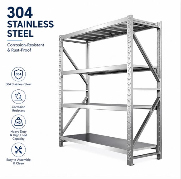 304 stainless steel cold room shelving 4 tier corrosion resistant heavy duty 304 Cold Room Shelving Rack — Rust-Resistant 500kg Racks for Walk-In Freezer Storage